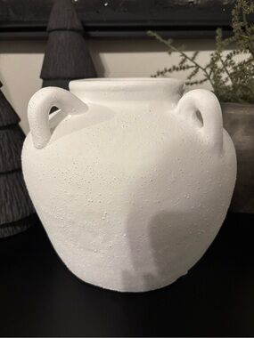 White Textured Ceramic Vase with Four Handles - Home Accent